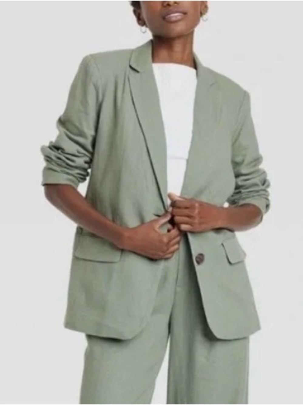 Maeve Anthropologie Light Sage Relaxed Single-Button Blazer